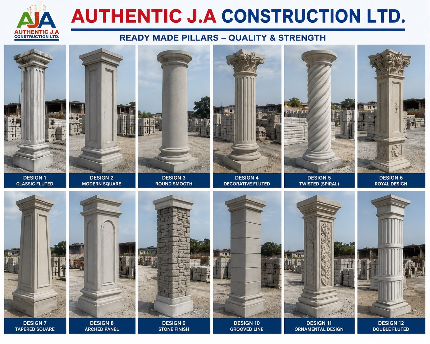 AUTHENTIC J.A. ready-made concrete pillar designs (12 designs)