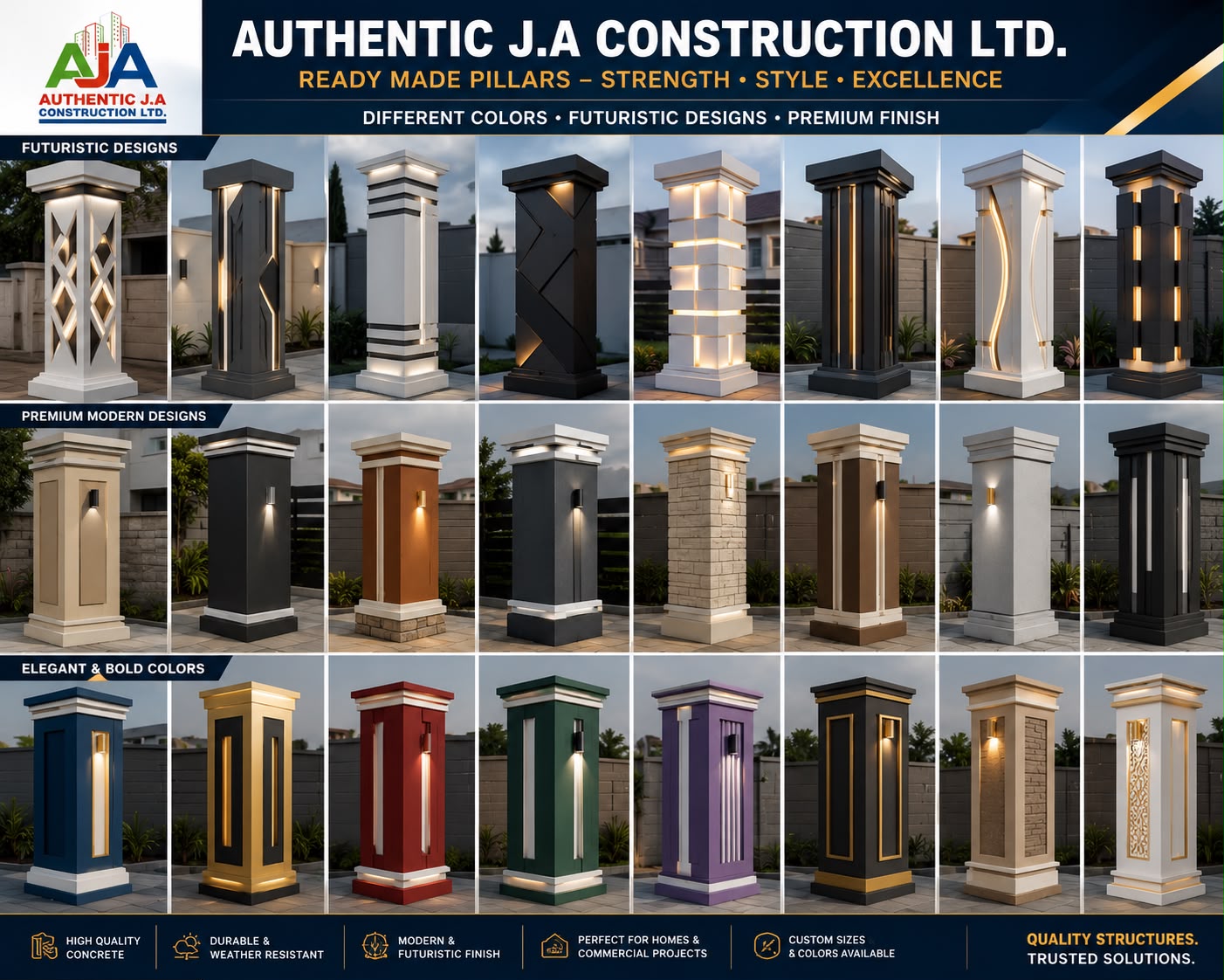 AUTHENTIC J.A. premium ready-made pillar designs (24 options)