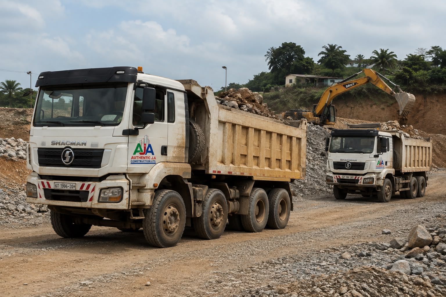AUTHENTIC J.A. tipper trucks loading at quarry